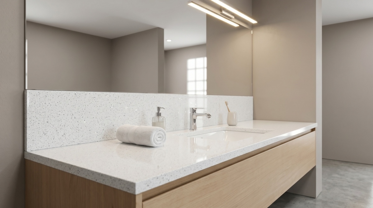 sparkle-white-artificial-marble-vanity-top Sparkle White Artificial Marble vanity top for bathroom interior