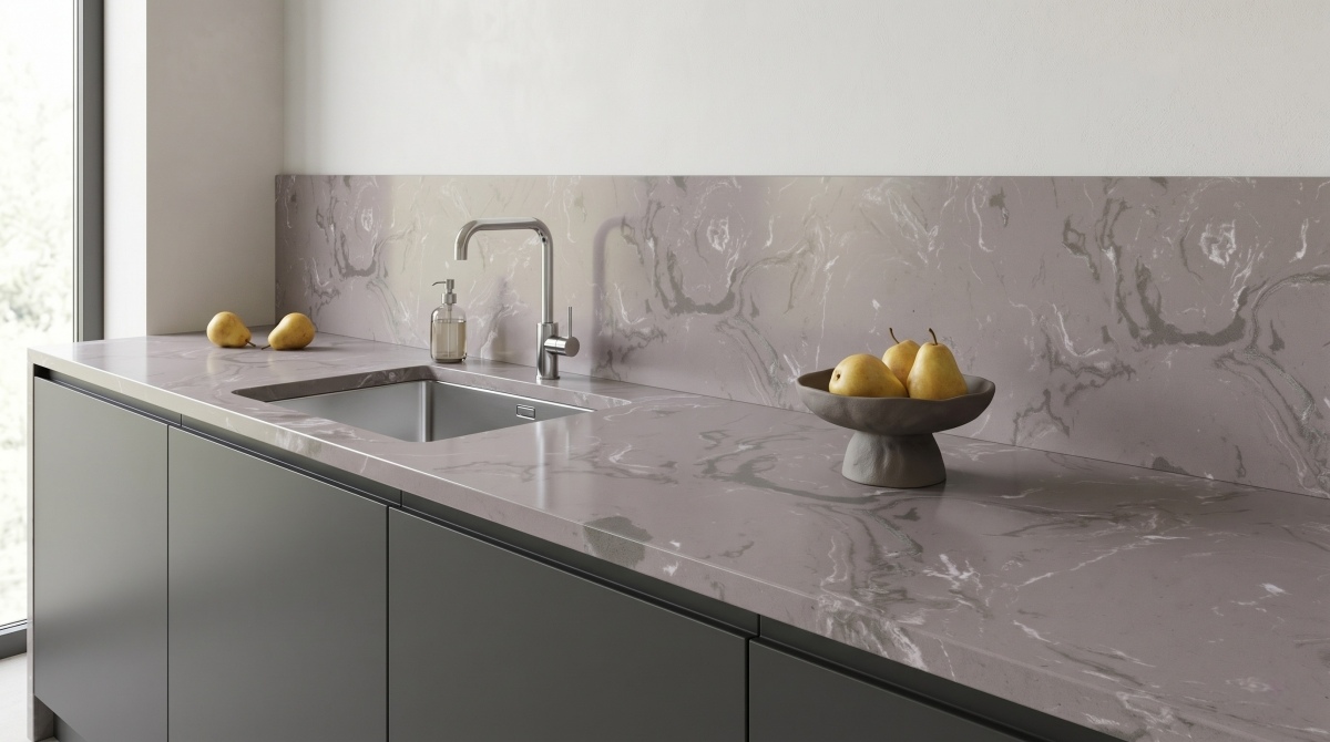 cloudy-grey-artificial-marble-countertop Cloudy Grey Artificial Marble countertop in a modern interior