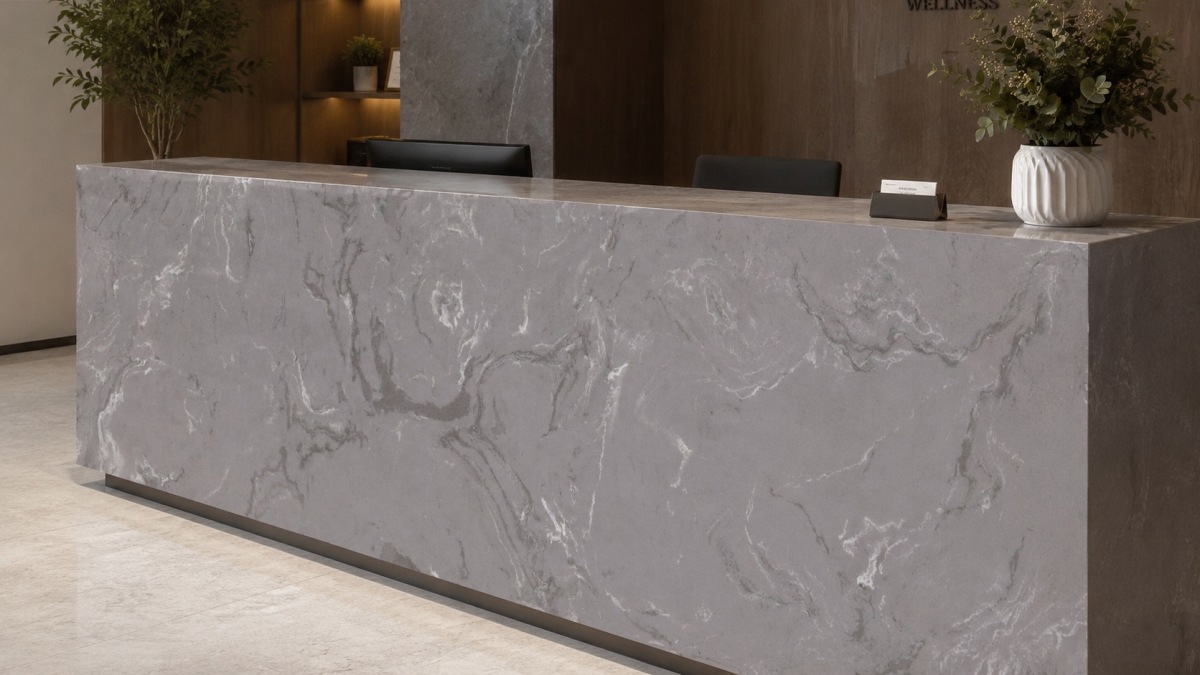 cloudy-grey-artificial-marble-reception-counter Cloudy Grey Artificial Marble reception counter for commercial interiors