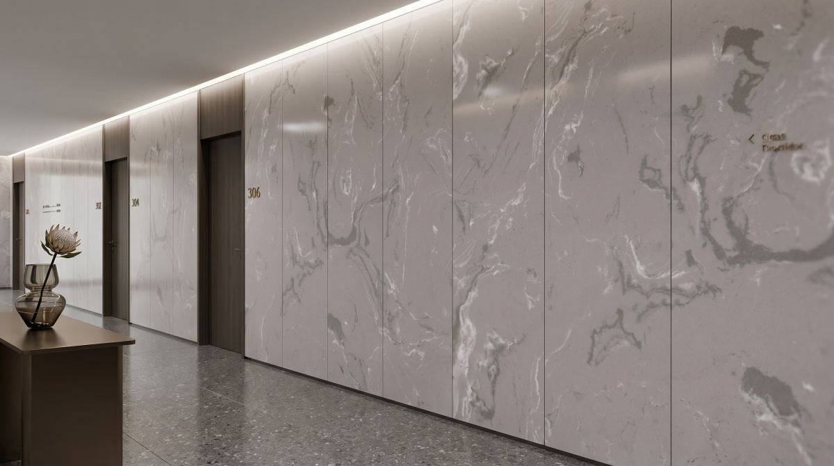 cloudy-grey-artificial-marble-wall-panel Cloudy Grey Artificial Marble wall panel application in a calm grey interior