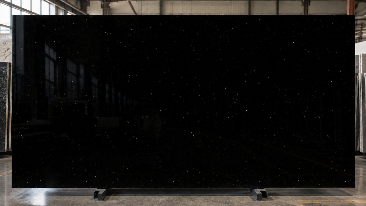 black-galaxy-artificial-marble-slab Black Galaxy Artificial Marble slab with deep black base and small gold specks