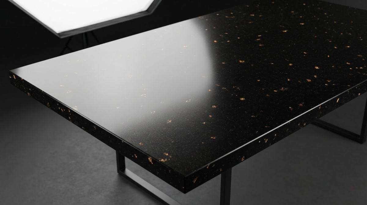 black-galaxy-artificial-marble-polished-detail Black Galaxy Artificial Marble polished surface detail with gold specks