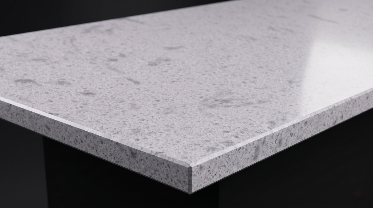 Edge detail of pristine white crystalline artificial marble stone