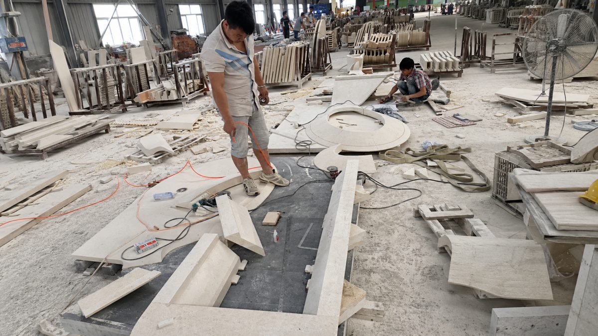 French-Limestone-Special-Shape-Support-Geometry Special-shaped limestone support structure for a custom sculptural table