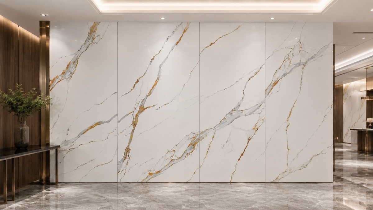 Calacatta Gold printed slab for commercial lobby wall decoration