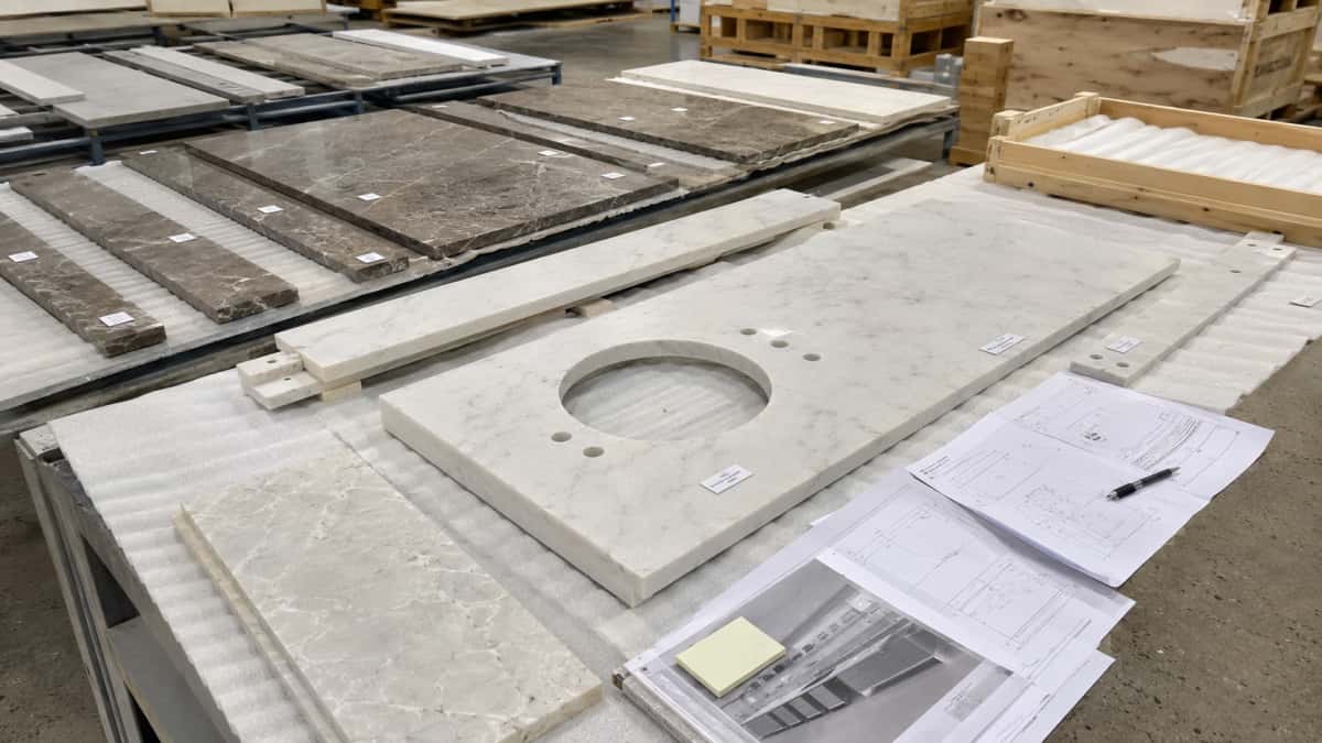 Cut-to-size stone numbering and packing plan checked before production