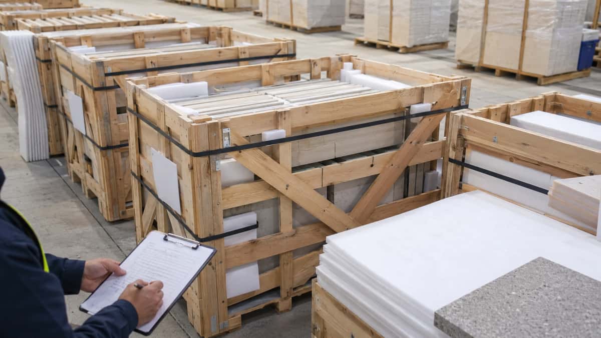 stone-packing-list-crate-sequence-review Stone packing list and crate sequence review before shipment