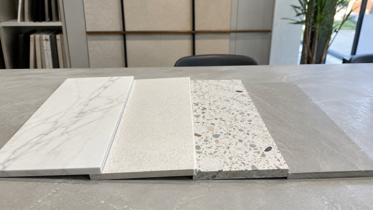 engineered-stone-material-types-comparison Artificial marble quartz terrazzo and sintered stone material comparison