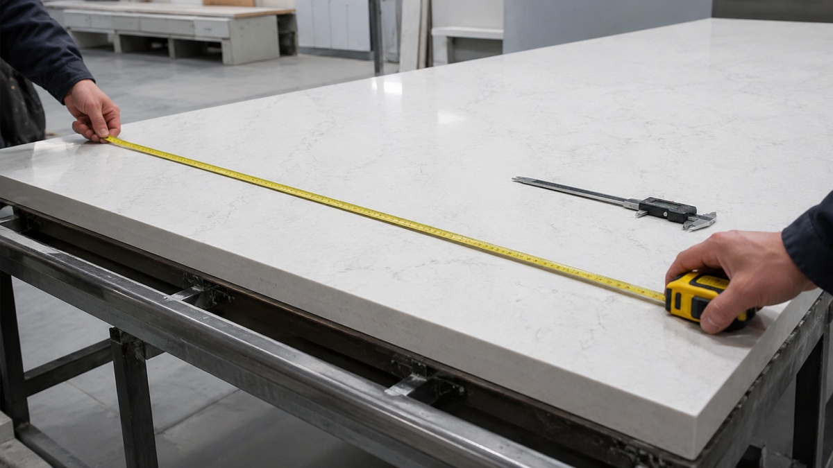 artificial-stone-fabrication-quality-check Artificial stone fabrication and quality check in a clean workshop