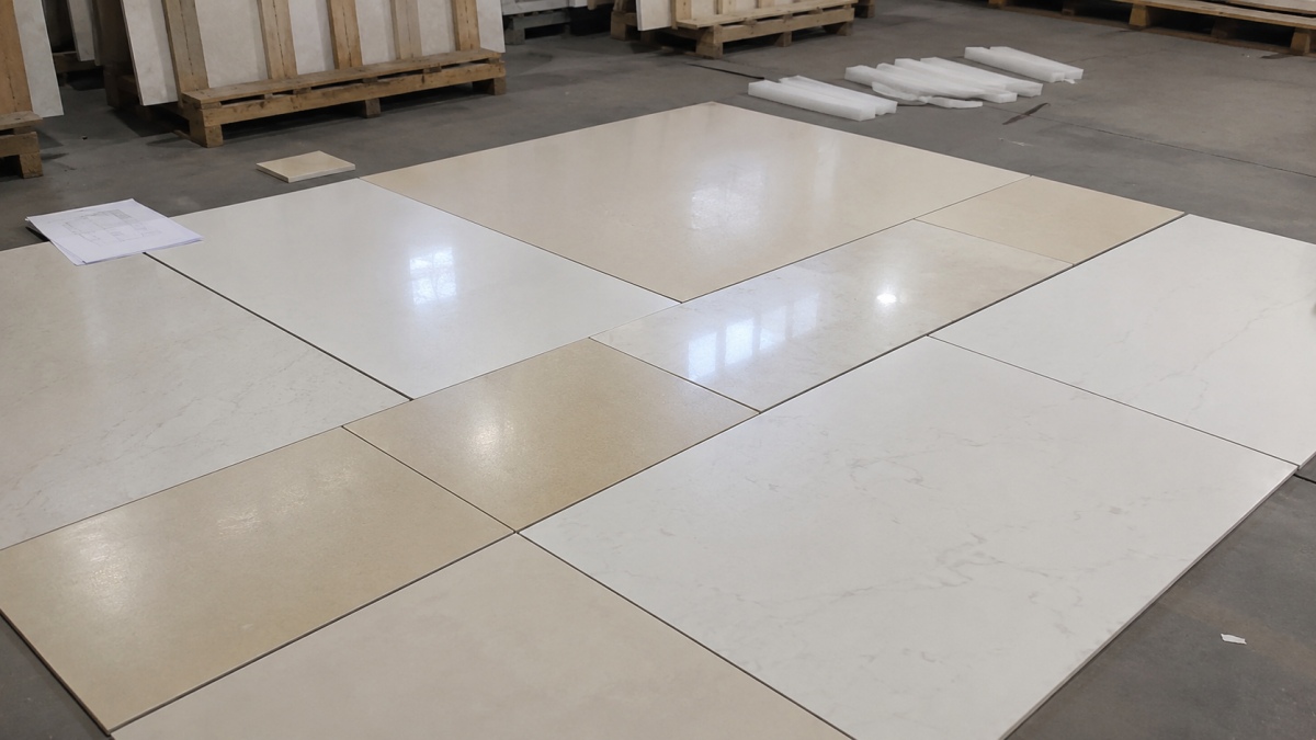 artificial-marble-commercial-floor-layout Artificial marble floor panels arranged for commercial interior project