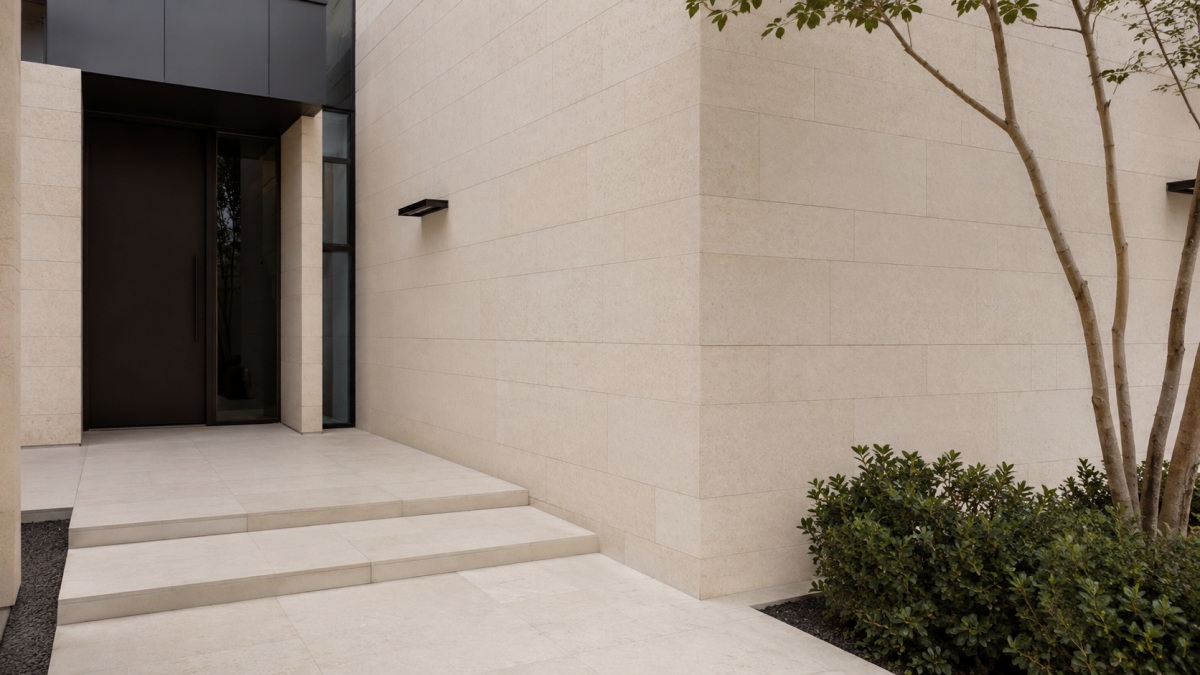cotswold-cream-limestone-courtyard-entrance-wall Cotswold Cream limestone courtyard entrance wall with warm beige stone cladding