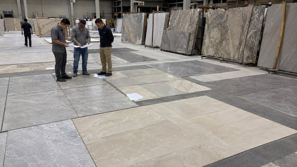 stone-pattern-scale-layout-review Stone slabs and cut-to-size pieces reviewed for pattern scale and joint rhythm
