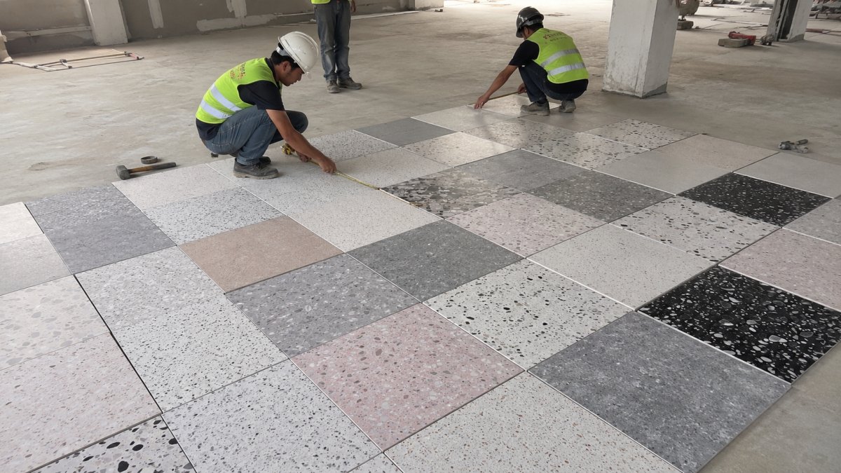 terrazzo-tile-layout-commercial-floor Terrazzo tiles arranged for a commercial floor layout