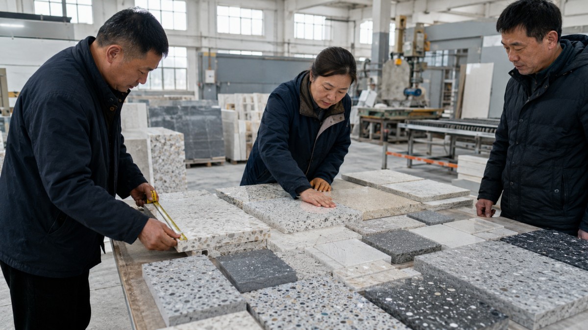 terrazzo-factory-sample-production-and-cutting-review Terrazzo factory sample production and cutting review for importer collection