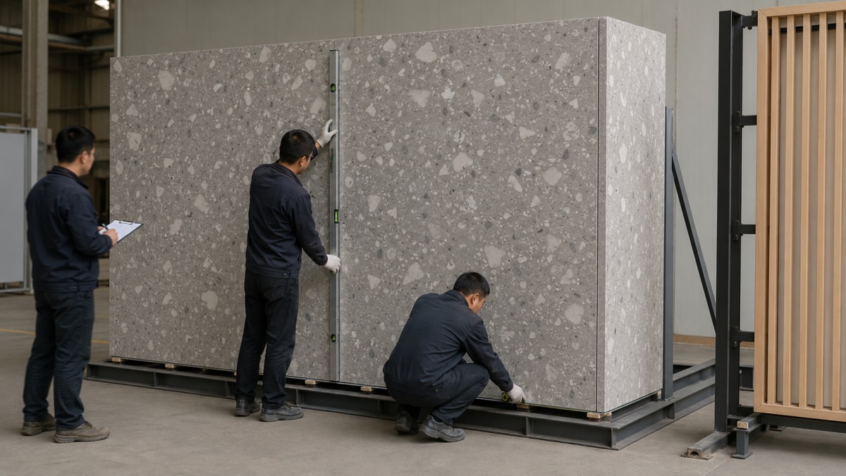 terrazzo-feature-wall-panel-joint-review Terrazzo feature wall panels reviewed for joints, edges and panel proportions