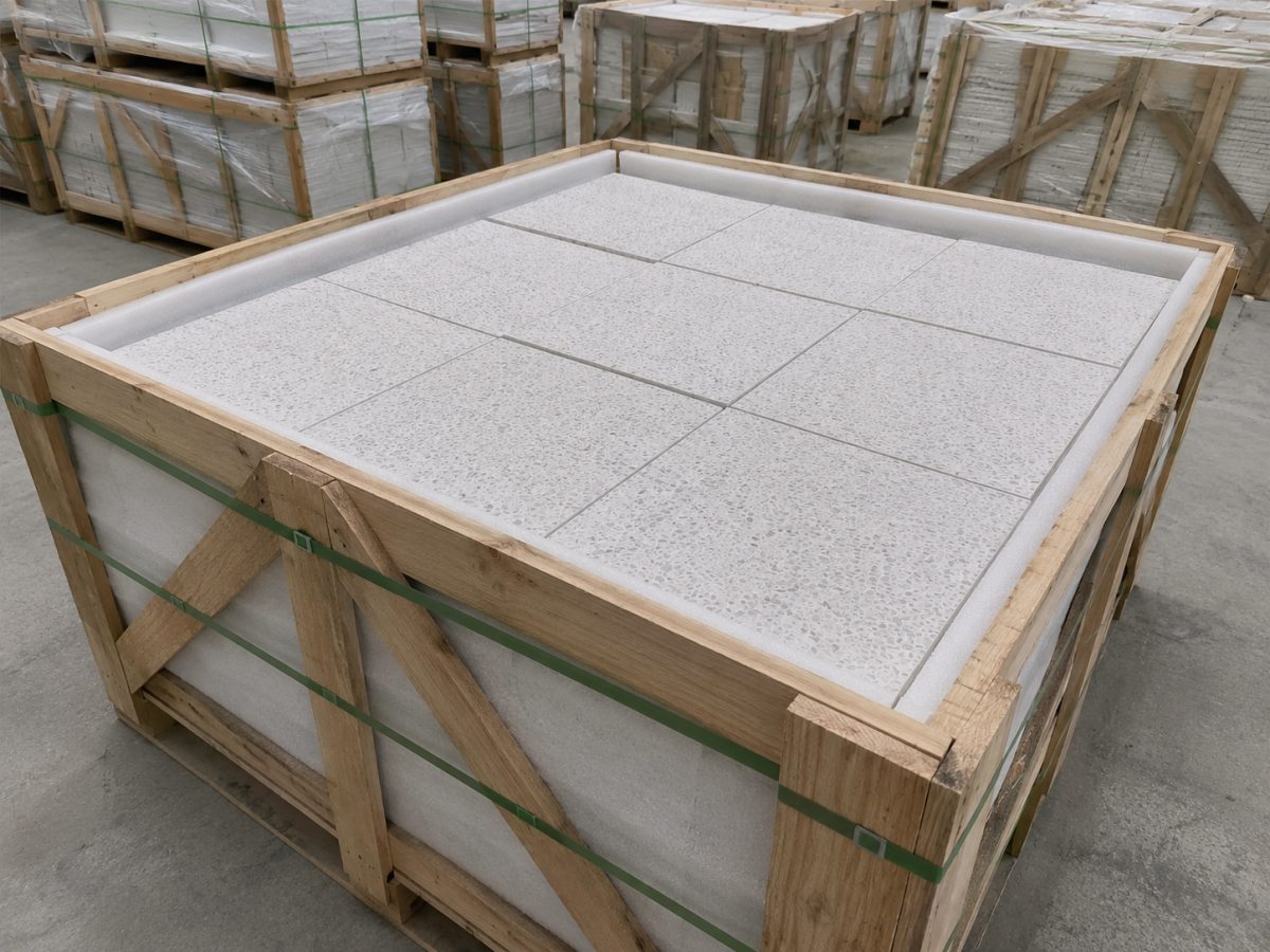 terrazzo-oriental-white-export-packing Export packing for Oriental White Terrazzo tiles and cut-to-size pieces