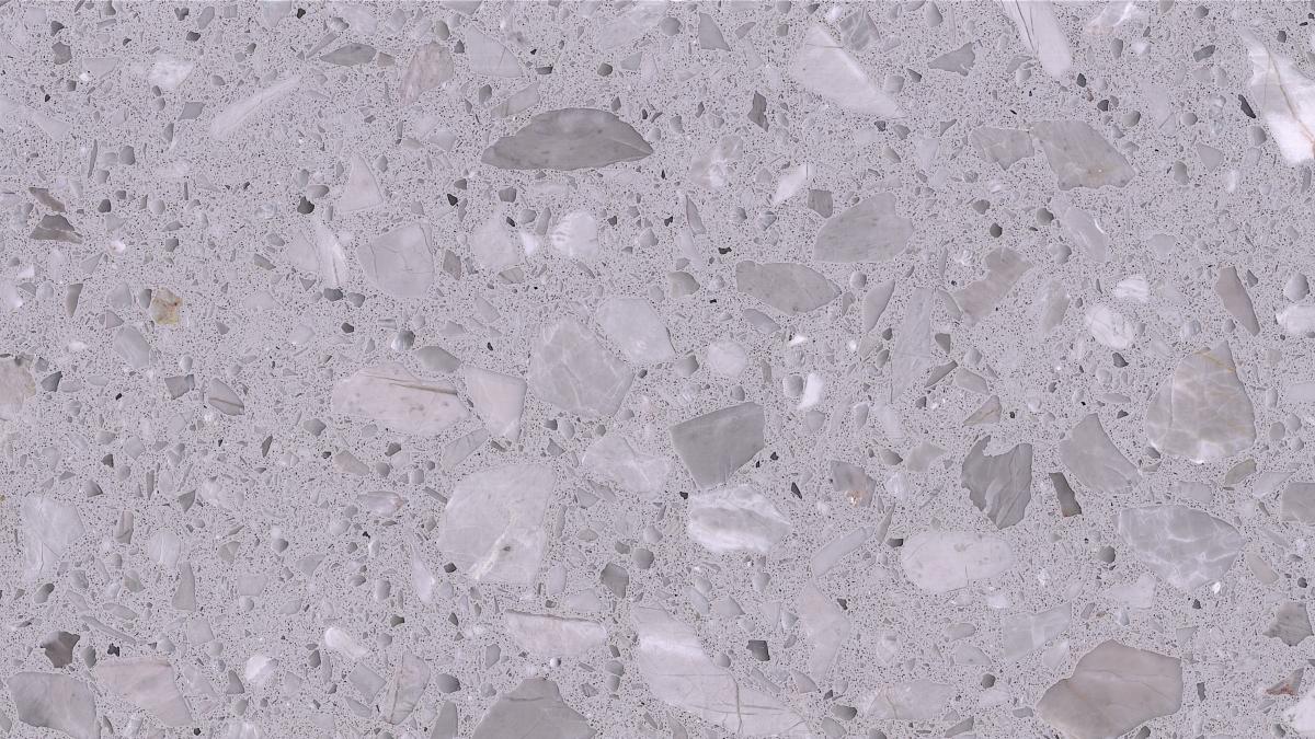 terrazzo-misty-grey-marble-aggregate-close-up Close-up of Misty Grey Marble Terrazzo with light grey marble-like aggregate chips