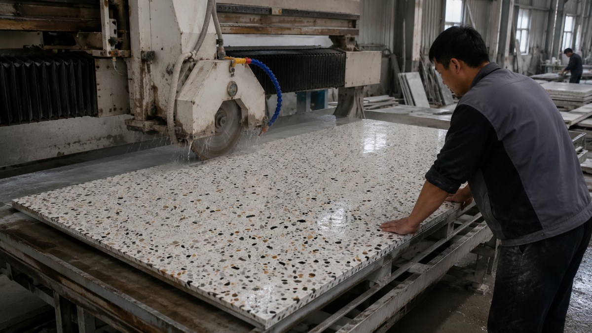 terrazzo-hibiscus-white-cut-to-size-processing Cut-to-size processing for Hibiscus White Terrazzo project pieces