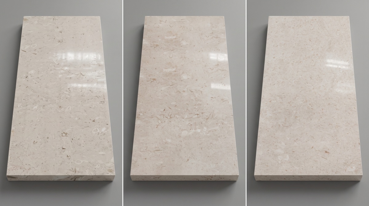 moonlight-beige-limestone-equal-basis-comparison Three Moonlight Beige Limestone directions photographed at equal scale, angle and light