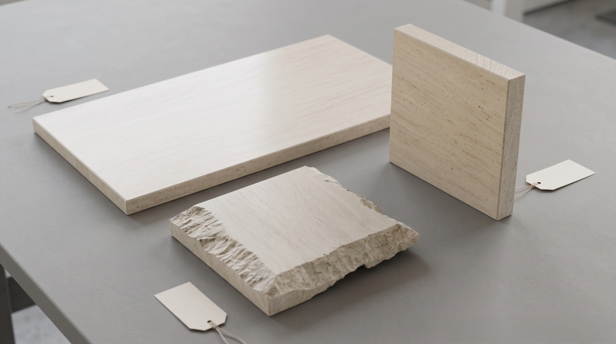 french-wood-grain-limestone-finish-sample-range French Wood Grain Limestone finish samples compared under neutral daylight