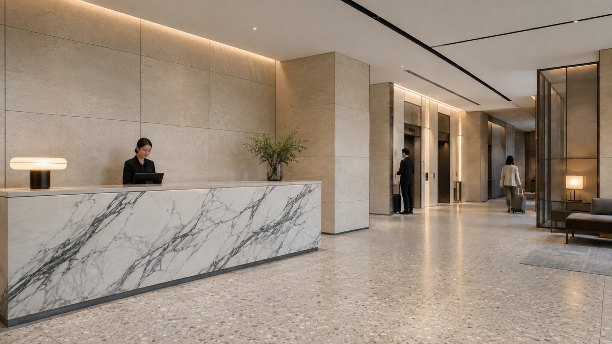 hotel-stone-supply-package-hospitality-project Hotel stone supply package for hospitality projects covering lobby, guest bathroom and custom stone applications