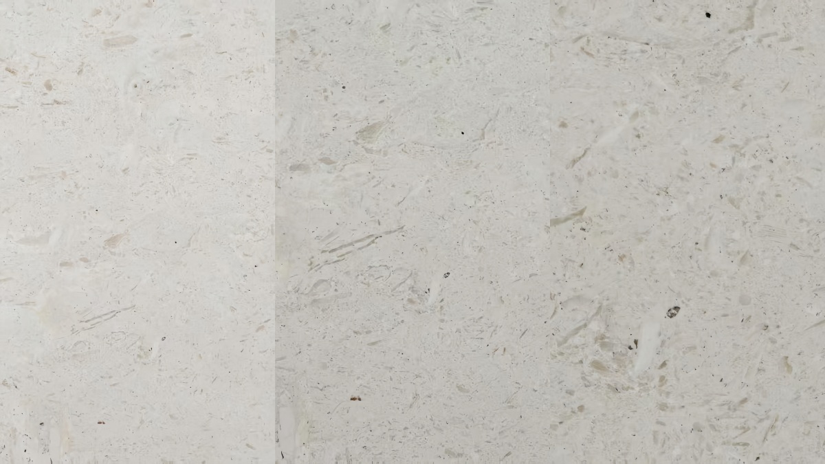 fossil-limestone-20cm-1m-5m-review Fossil limestone reviewed at close surface, full panel and architectural viewing distances