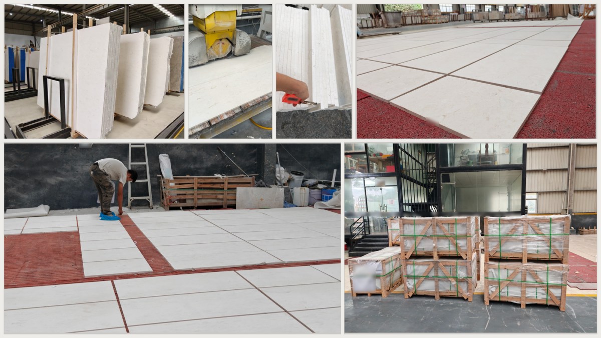 aoli-limestone-range-approval-to-production-workflow Aoli Stone workflow from material review and fabrication through dry lay, numbering and export packing